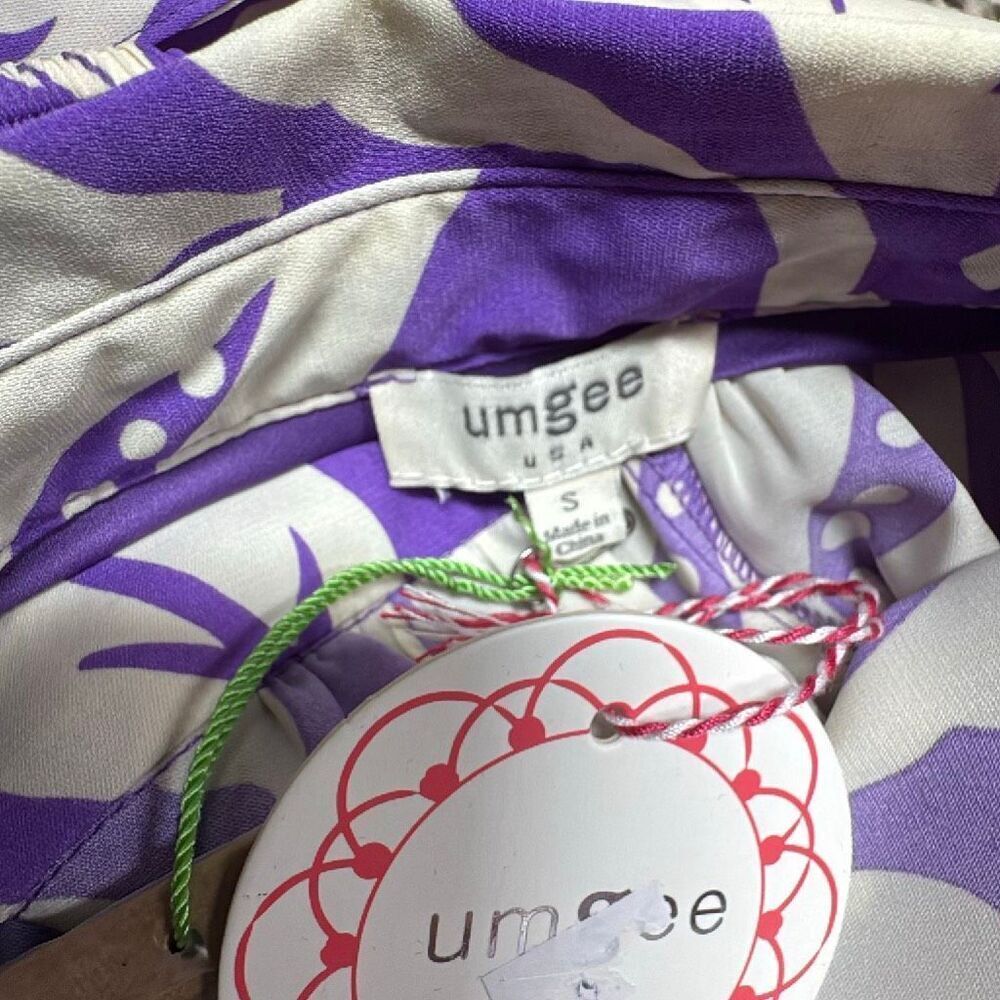 Umgee Womens Orchid Purple Abstract Puff Sleeve Dress Sz Small NEW - Picture 8 of 9
